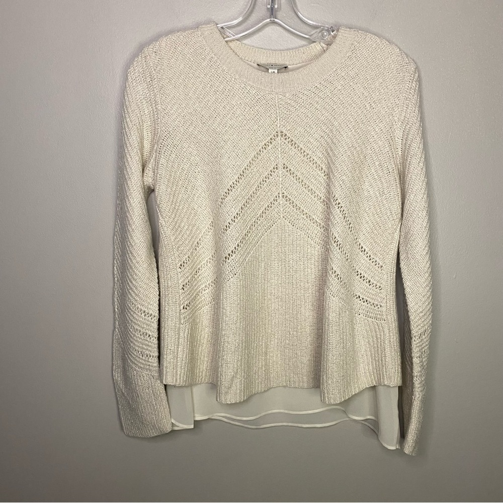 Lucky Brand holiday cream gold metallic crew neck knit sweater Size large‎
